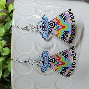 Psychedelic Alien Trip Space Ship Earrings